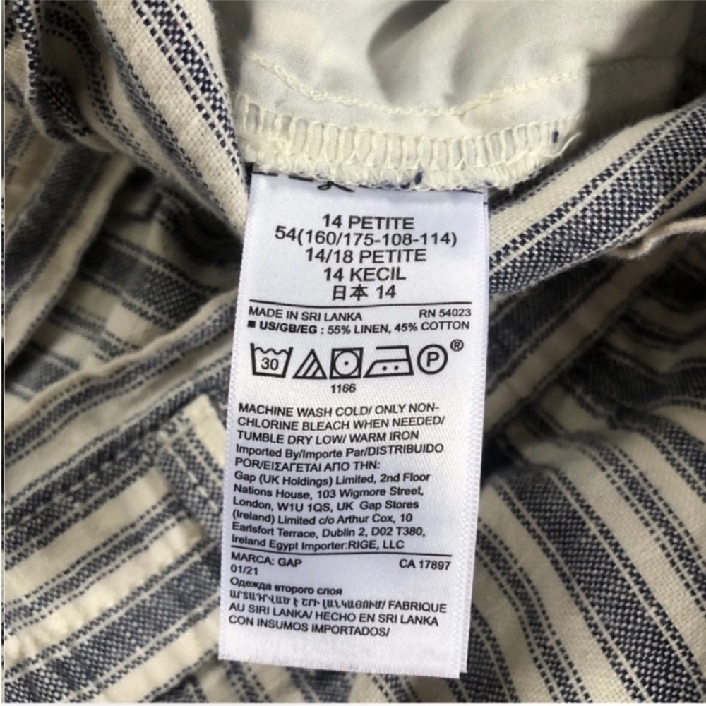 GAP High-Rise Paper Bag Waist Shorts Linen Cotton Navy White Stripe Coastal 14P - Picture 6 of 11
